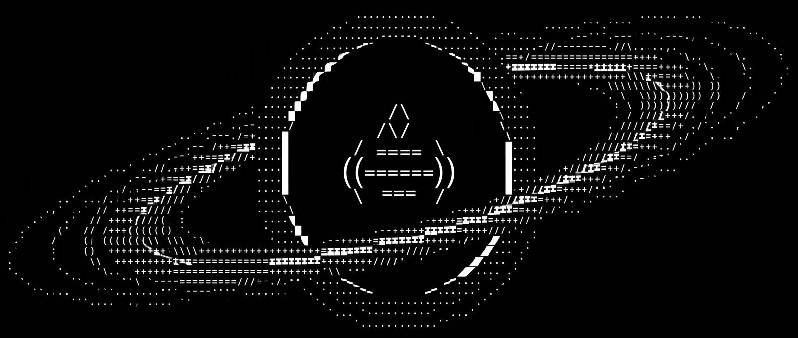 VOIDPAD ASCII signal emblem inside a tilted void orbit